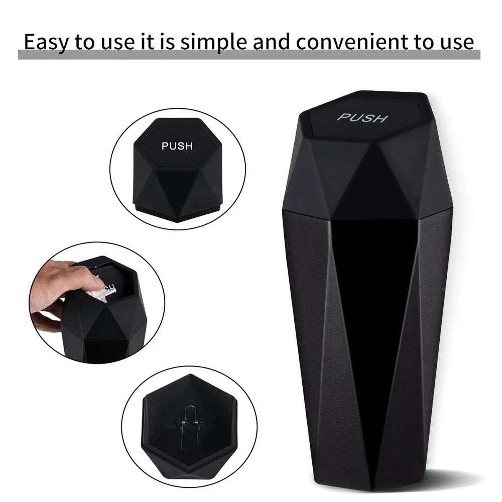 Compact Push-Lid Car Trash Can