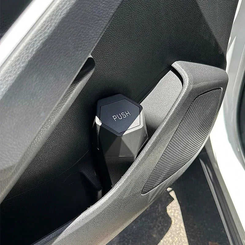 Compact Push-Lid Car Trash Can