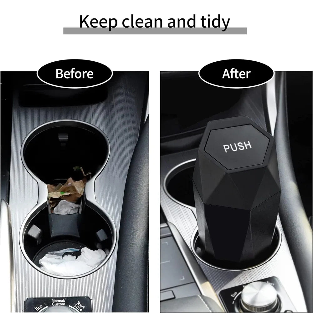 Compact Push-Lid Car Trash Can